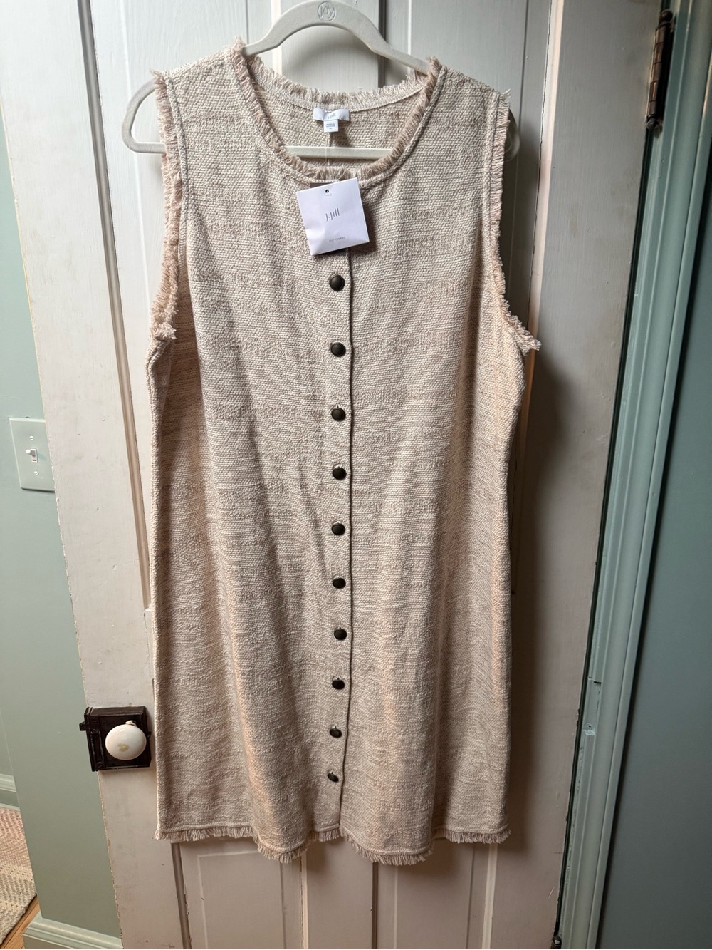 J. Jill Beige Button-Front Sleeveless Midi Shift Dress